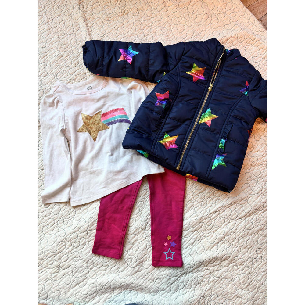 Girl's Star‎ Print Jacket, Long Sleeve Top, and Pink Legging Size 3T #411